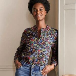Boden Leandra floral smocked cotton button up top